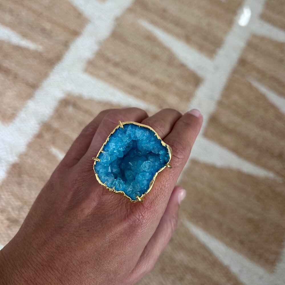 Rare, One-of-a-Kind Turquoise Agate Druzy Ring